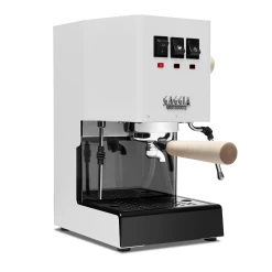 Gaggia Classic Evo Pro Espresso Machine In Polar White With Tiger Maple -Coffee Gear Shop GACLASSICEVOPROWHTTM White Maple Single EVO 1153