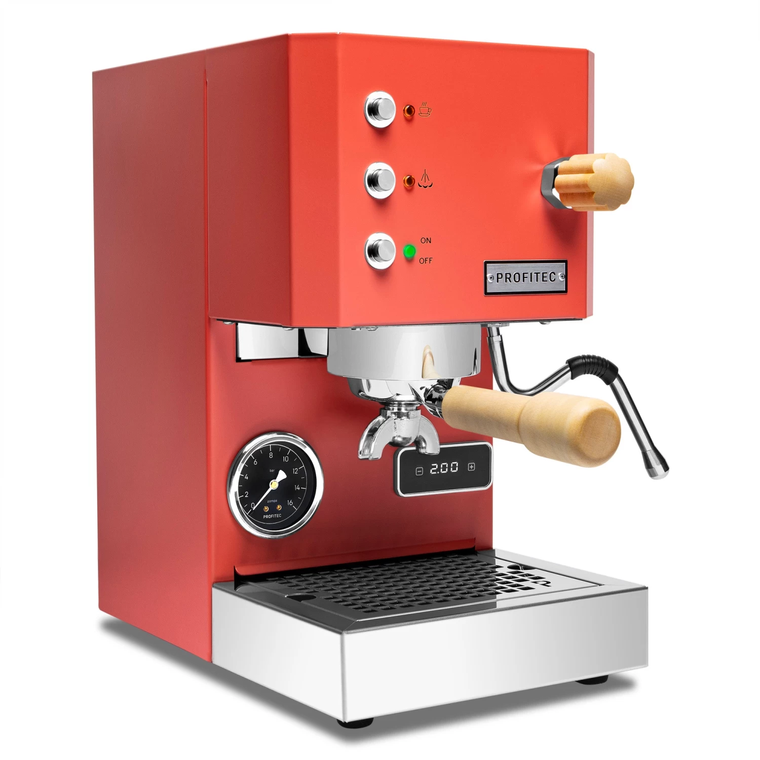 Profitec GO Espresso Machine - Red With Tiger Maple 1 Profitec GO Espresso Machine - Red With Tiger Maple