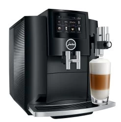 JURA S8 Black Espresso Machine -Coffee Gear Shop S8 Piano Black left angle latte macchiato