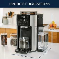 DeLonghi TrueBrew Drip Coffee Maker - Stainless/Black -Coffee Gear Shop TrueBrew CAM51025MB PowerImage ProductDimensions