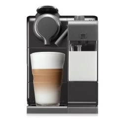 DeLonghi Nespresso Lattissima Touch Espresso Machine In Black -Coffee Gear Shop lattissimatouch 560b black front milk