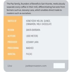 Joe Bean Honduras Jeovany Lara 6 Joe Bean Honduras Jeovany Lara -Coffee Gear Shop HondurasJeovanyLara BagLabelWeb